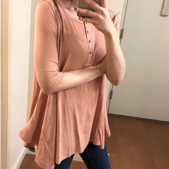 Dusty Rose Ribbed Henley Swing Top - Picture 2 of 3